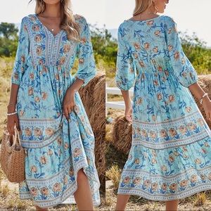 [3Packs] Blue Floral Dress